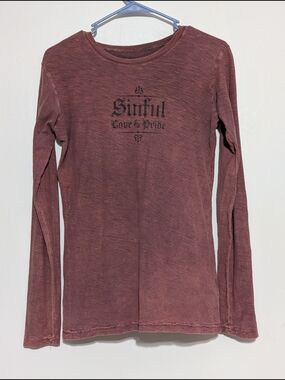 Sinful Long Sleeve Tee in Dusty Rose with Black Logo